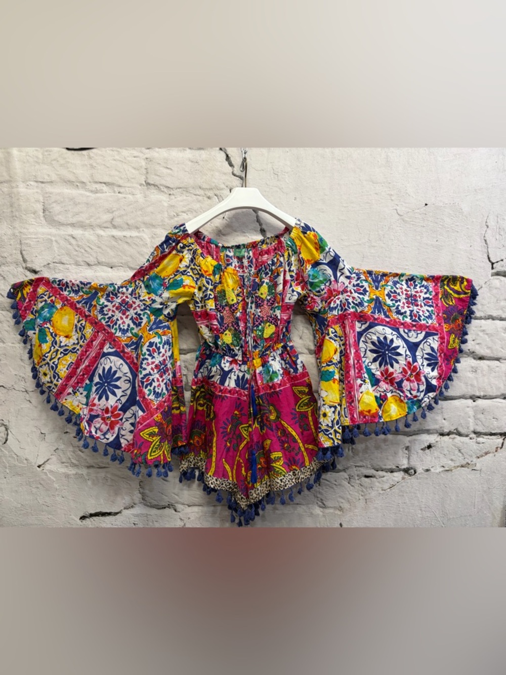 Antica Sartorial Positano Bohemian Shorts Romper Tassels Beaded Fruit Front - Picture 3 of 9